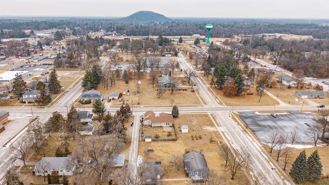 drone / aerial view featuring a mountain view