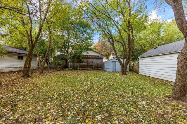 view of yard with a storage shed