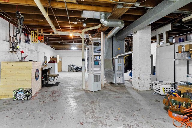 basement with heating unit