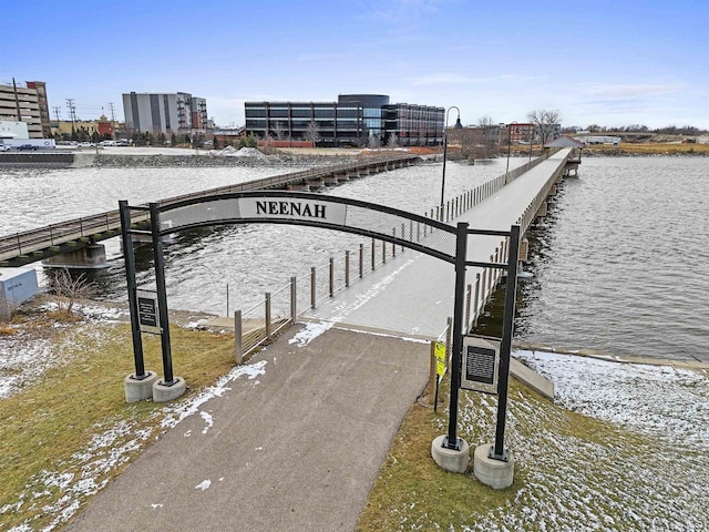 view of dock with a water view