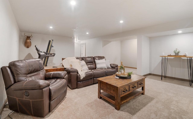 living room with light colored carpet