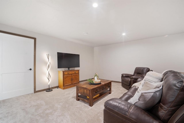 living room featuring light colored carpet