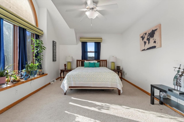 bedroom featuring carpet flooring and ceiling fan