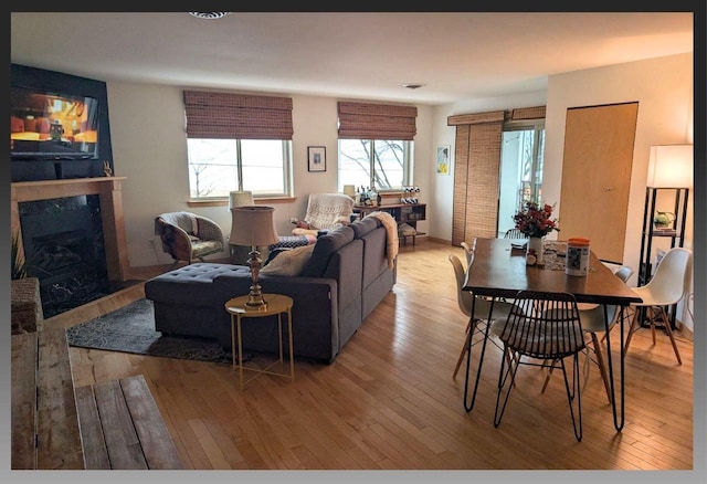 living room with light wood-type flooring