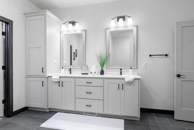 bathroom with vanity and tile patterned floors