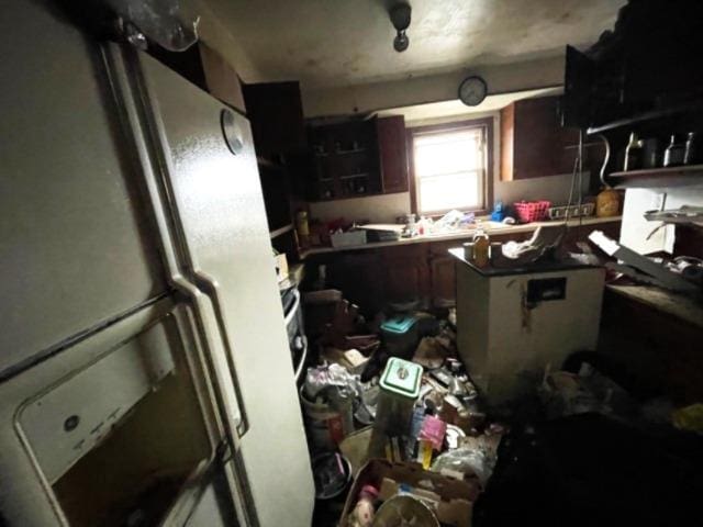 kitchen with white fridge