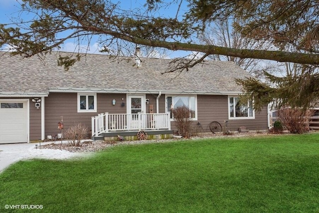 single story home with a garage and a front yard