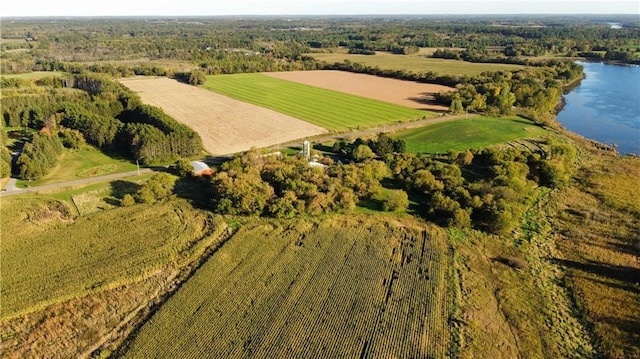 drone / aerial view with a rural view and a water view