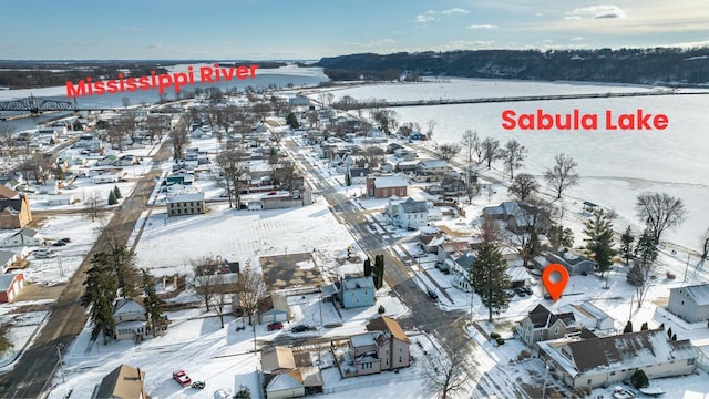 616 Elk St, Sabula, IA 52070 - snowy aerial view featuring a water view