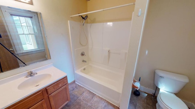 full bathroom featuring vanity, shower / bathtub combination, and toilet