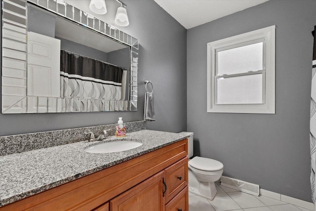 bathroom featuring tile patterned floors, vanity, and toilet