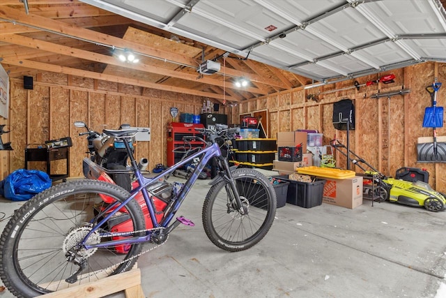 garage with a garage door opener