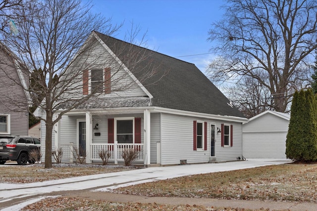 view of front facade with a porch, an outdoor structure, and a garage