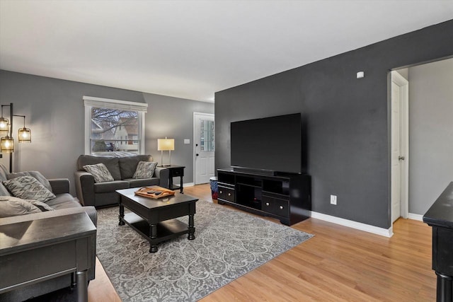 living room with hardwood / wood-style flooring