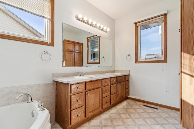 bathroom with vanity and a bathing tub