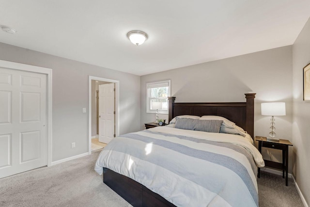 bedroom with light carpet