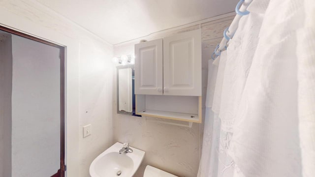 bathroom with sink and crown molding