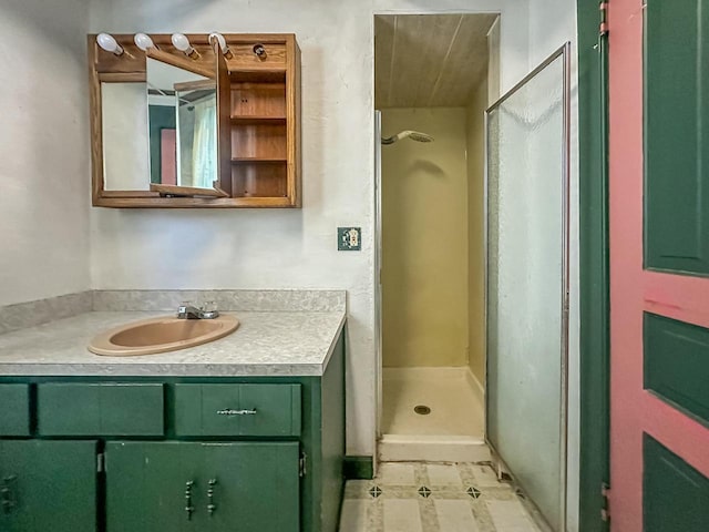 bathroom featuring vanity and walk in shower