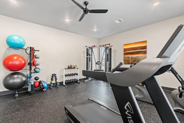 gym with ceiling fan