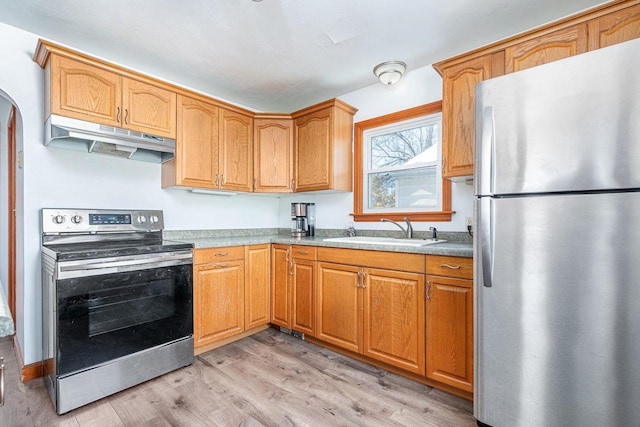 kitchen featuring sink, light hardwood / wood-style floors, and appliances with stainless steel finishes