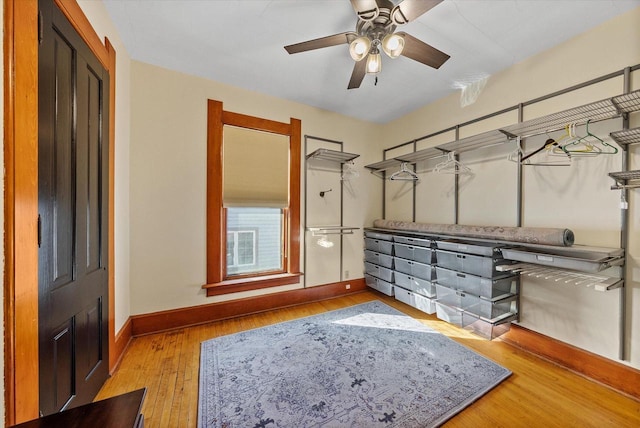 interior space featuring ceiling fan and light hardwood / wood-style flooring