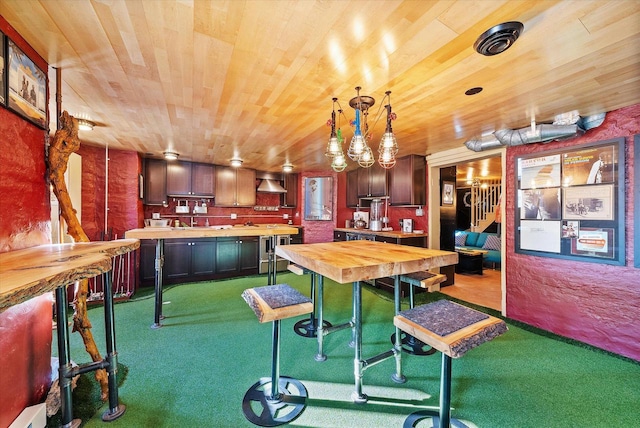 interior space with wood ceiling