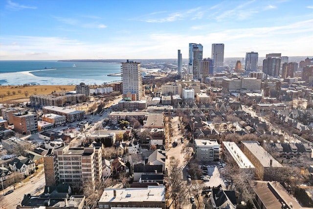 aerial view with a water view