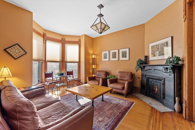 living room with light hardwood / wood-style flooring