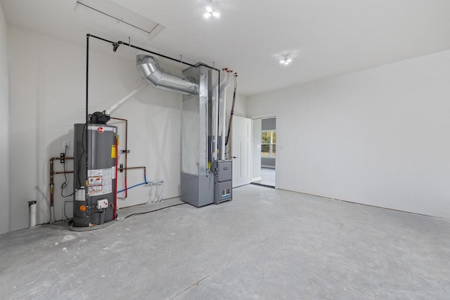 utility room featuring heating unit and water heater