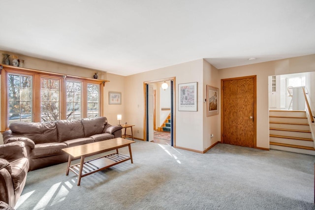 living room featuring light carpet