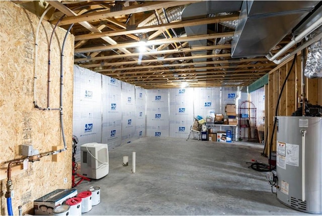 basement featuring water heater