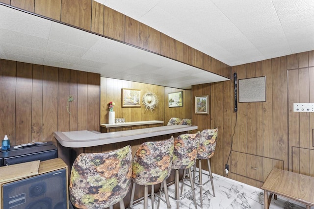 bar featuring wood walls