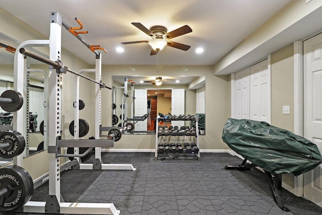 gym with ceiling fan