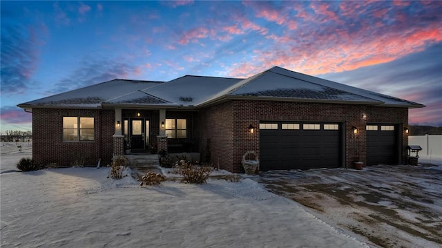 prairie-style house with a garage