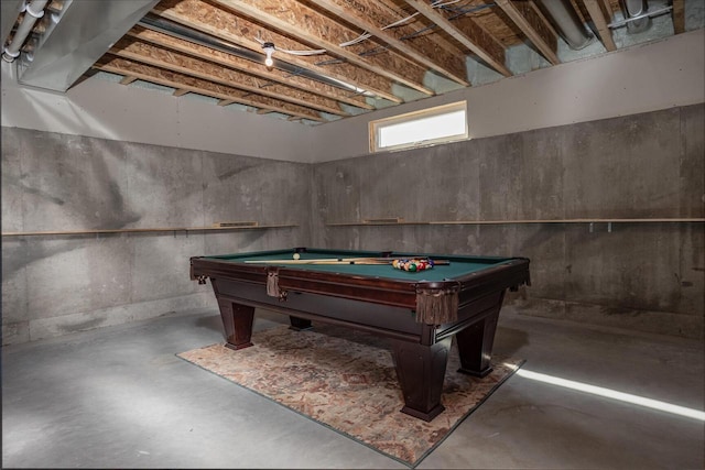 rec room with concrete floors and billiards