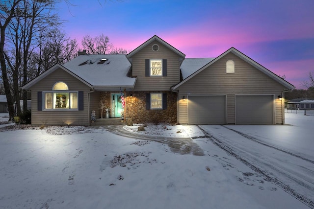 view of front property with a garage