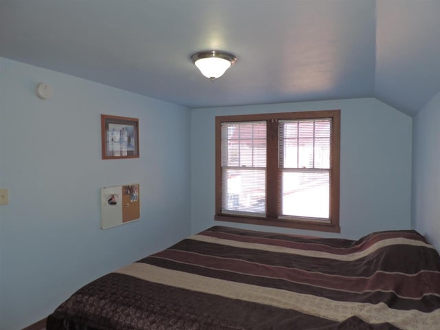 bedroom featuring lofted ceiling