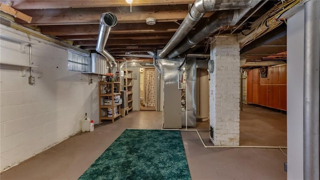 basement featuring heating unit