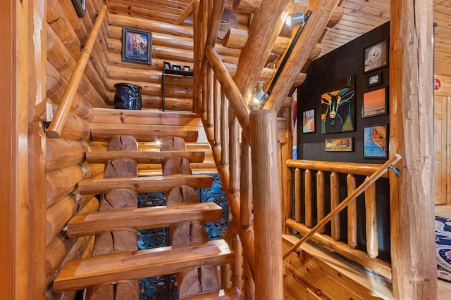 stairs with log walls