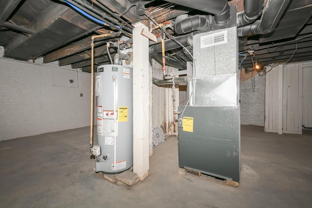 utility room with water heater and heating unit