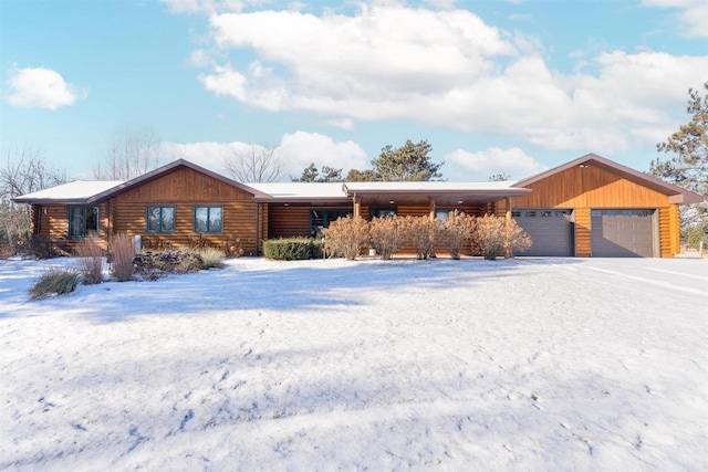 log cabin with a garage