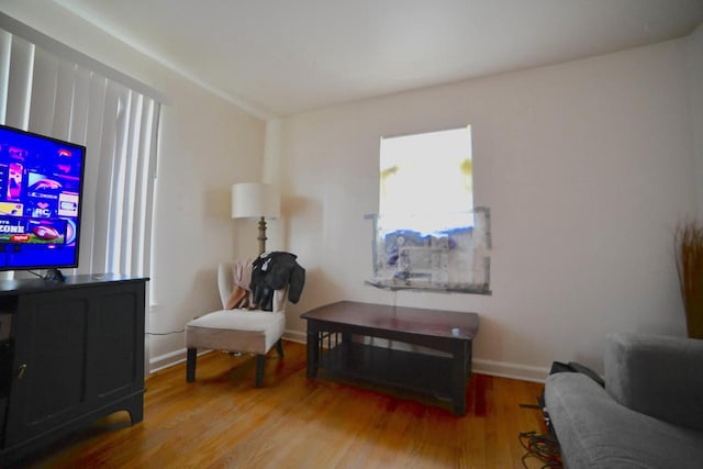 living area with hardwood / wood-style floors