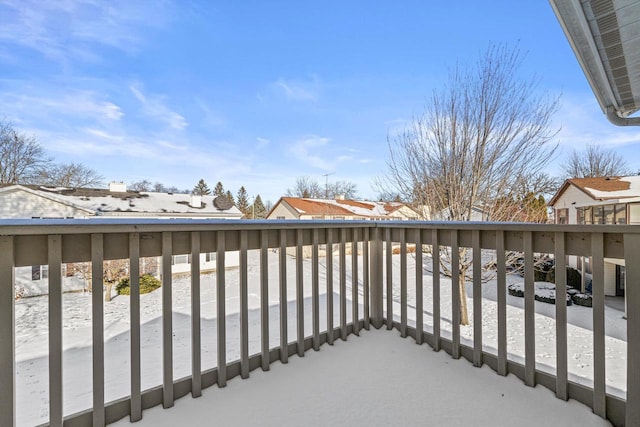 view of snow covered deck