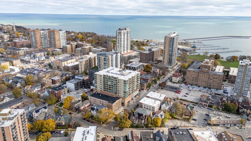 aerial view featuring a water view