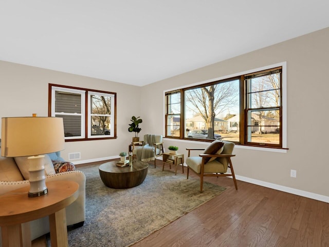 living room featuring dark wood-type flooring