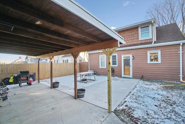 view of snow covered patio