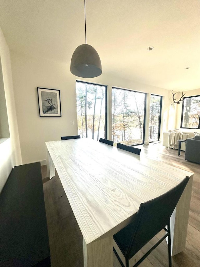 dining space featuring light wood-type flooring