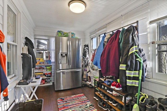 mudroom with dark hardwood / wood-style flooring