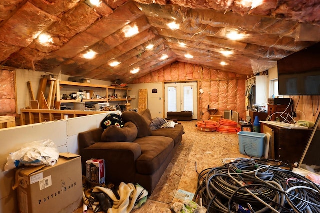 living room with lofted ceiling