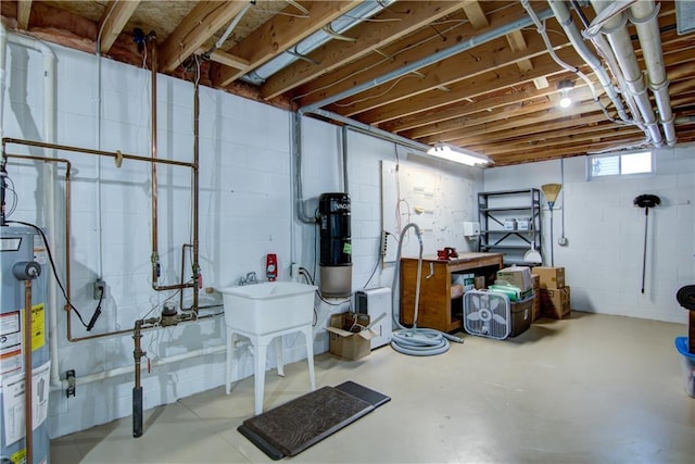 basement with water heater